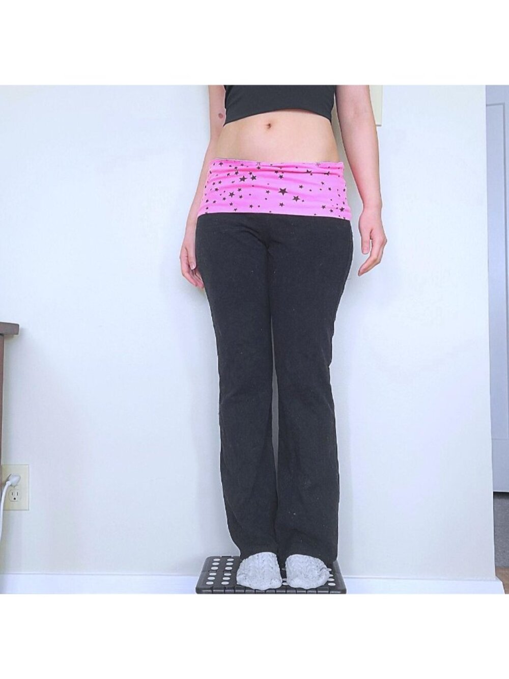 Retro Hot Pink Y2k star Foldover Waist Bootcut Yoga Pants (M)